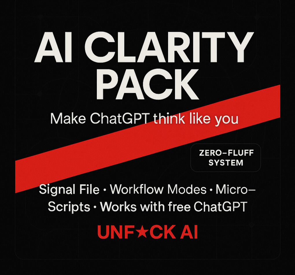 Tired of random, half-baked ChatGPT answers? Most people toss in a prompt, pray, and get persuasive garbage. This is different. The AI Clarity Pack is a zero-fluff ChatGPT workflow system that trains any AI model to mirror your thinking style, your goals,